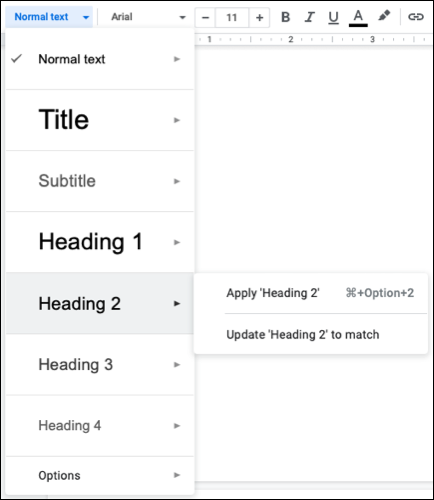 Gaya judul di Google Documents
