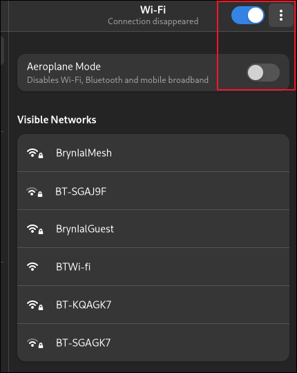Панель Wi-Fi приложения «Настройки»