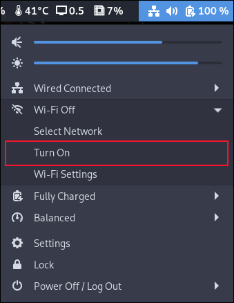 Системное меню с расширенными параметрами Wi-Fi