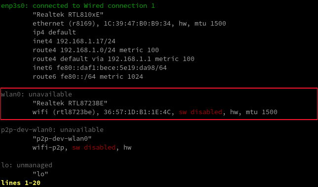 Карта Wi-Fi и идентификатор сетевого интерфейса в результатах nmcli