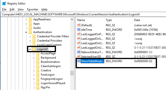 导航到 HKEY_LOCAL_MACHINE\SOFTWARE\Microsoft\Windows\CurrentVersion\Authentication\LogonUI