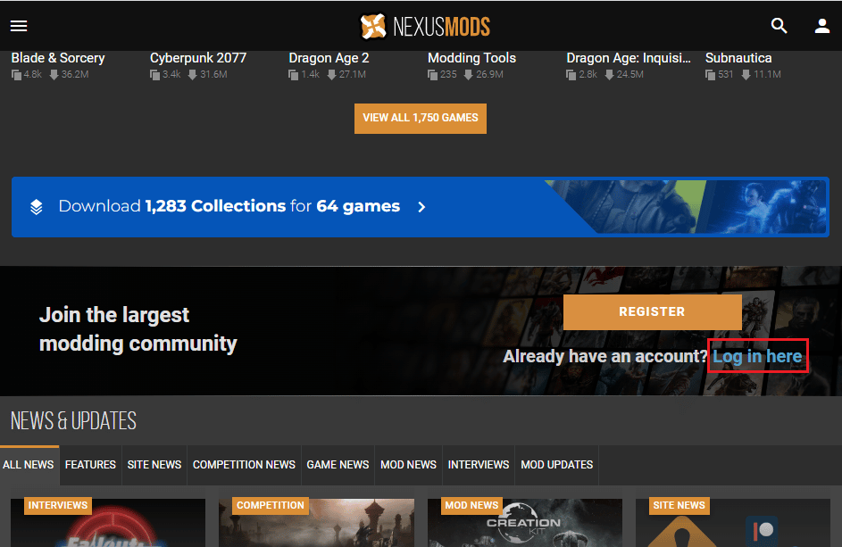 Abra o site oficial dos mods do Nexus e faça login na sua conta usando as credenciais de login