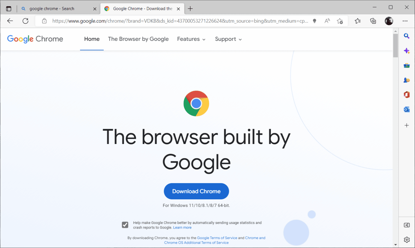 Загрузите Google Chrome, используя другой браузер по умолчанию