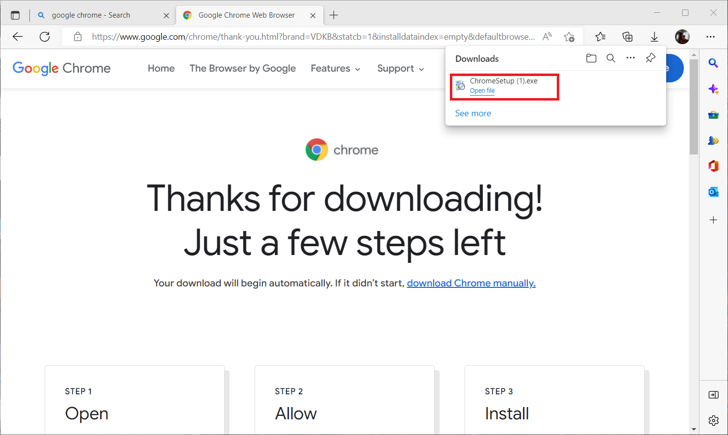 дважды щелкните файл ChromeSetup.exe, чтобы начать процесс загрузки
