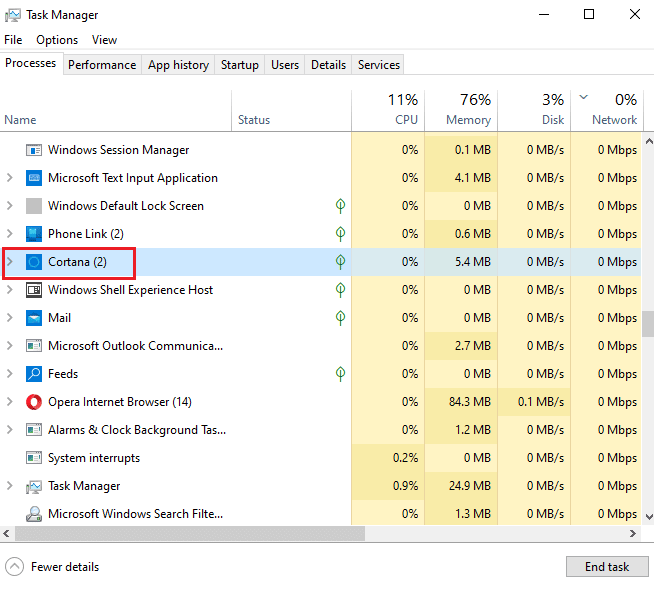 Klik kanan pada proses Cortana
