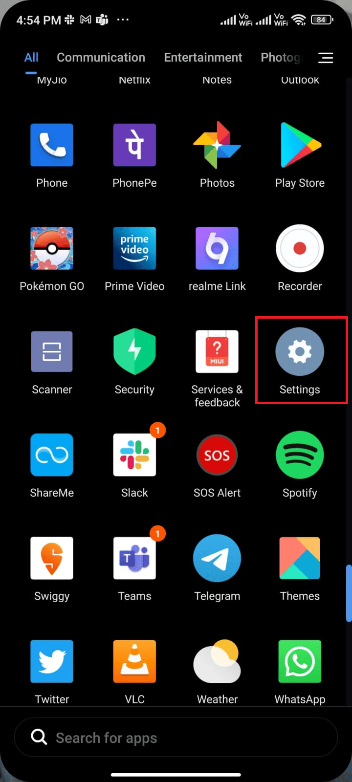 قم بتشغيل الإعدادات على جهاز Android الخاص بك عن طريق النقر فوق رمز الترس