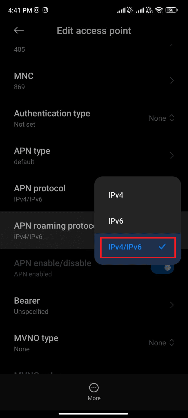 اختر IPv4 IPv6 كما هو موضح واحفظ التغييرات