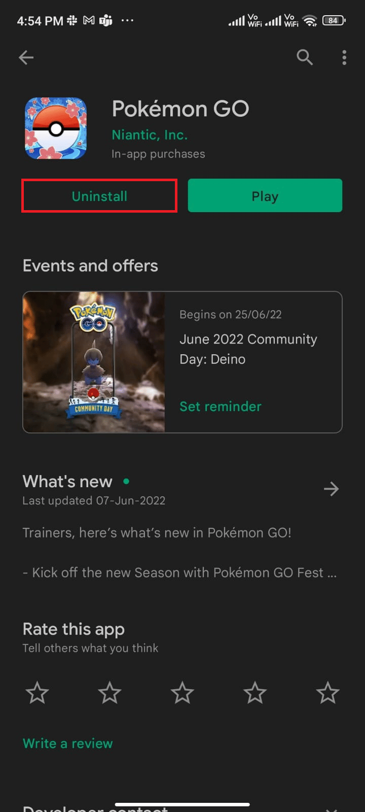 انقر فوق إلغاء التثبيت. إصلاح خطأ Pokemon Go 26