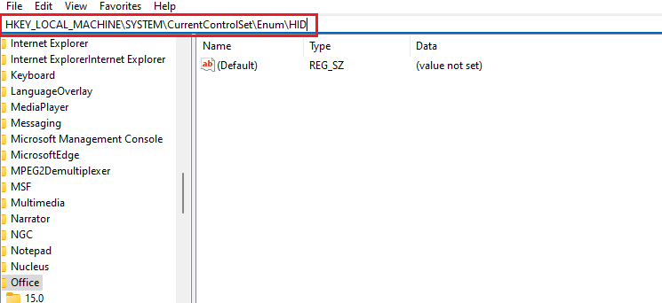 CurrentControlSet Enum jalur folder kunci HID Editor Registri