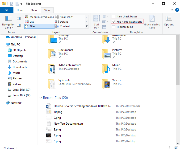 beralih ke tab Lihat dan pilih kotak yang ada di sebelah Ekstensi Nama File