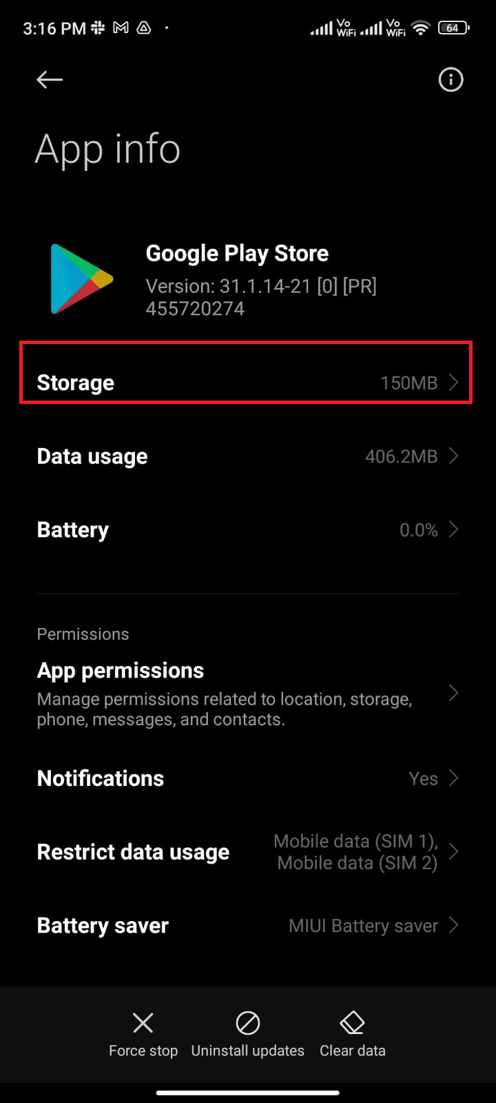 [ストレージ]をタップします。 Androidでキューに入れられたダウンロードを修正する方法