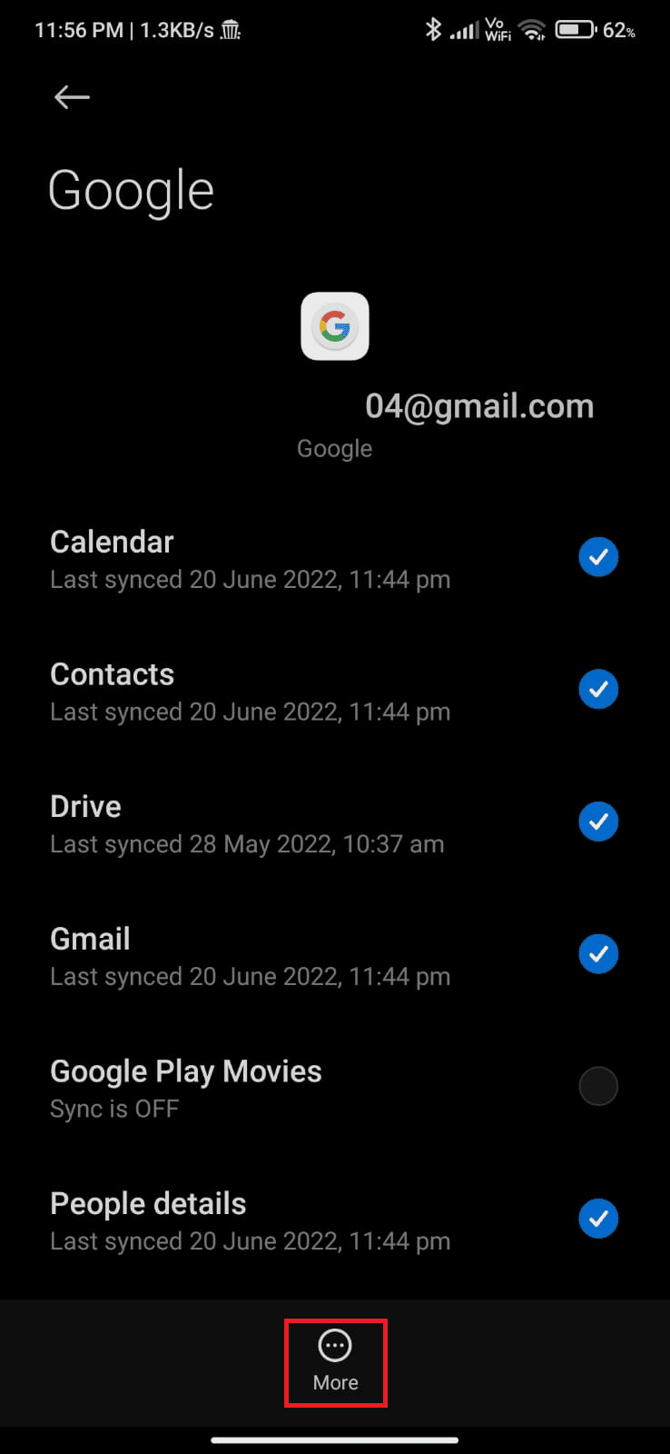 Googleをタップしてから、[その他]オプションをタップします。 Androidでキューに入れられたダウンロードを修正する方法