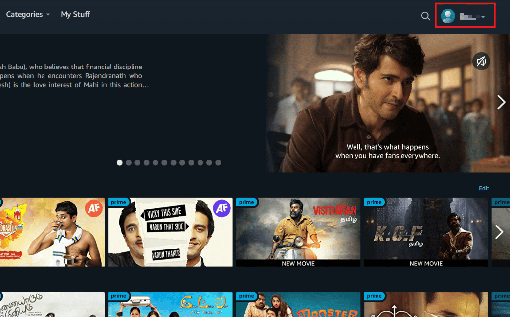 Clique no perfil no canto superior direito | Como faço para cancelar a assinatura do canal Prime Video