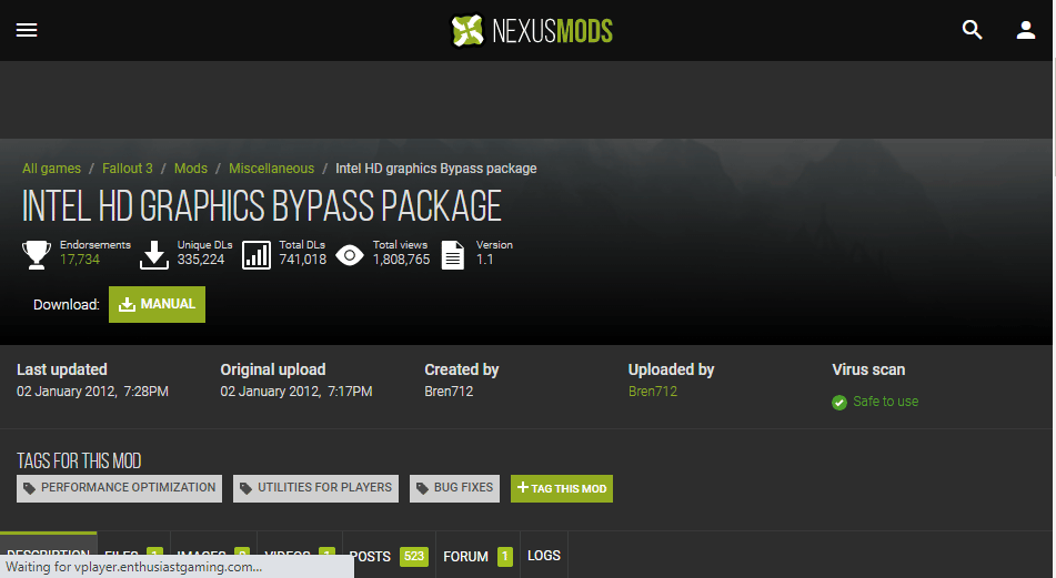 Aprire il sito Web ufficiale di NEXUSMODS per scaricare INTEL HD GRAPHICS