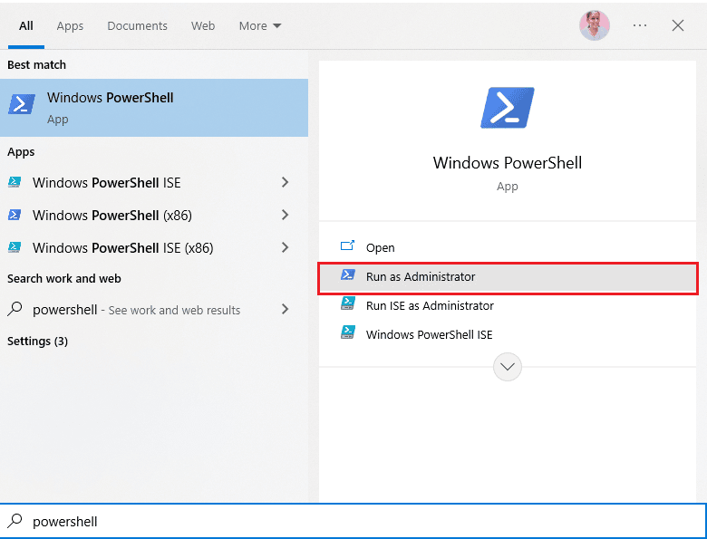 Powershell을 관리자로 엽니다.