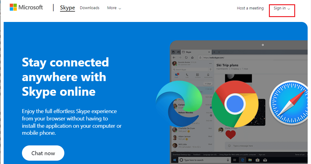 브라우저에서 Skype 웹 버전 공식 사이트를 방문하십시오. Windows 10에서 Skype 카메라가 작동하지 않는 문제 수정