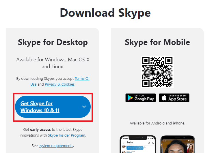 공식 Skype 다운로드 사이트 방문