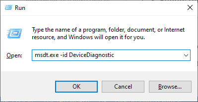 msdt.exe id DeviceDiagnostic을 입력하고 Enter 키를 누릅니다.
