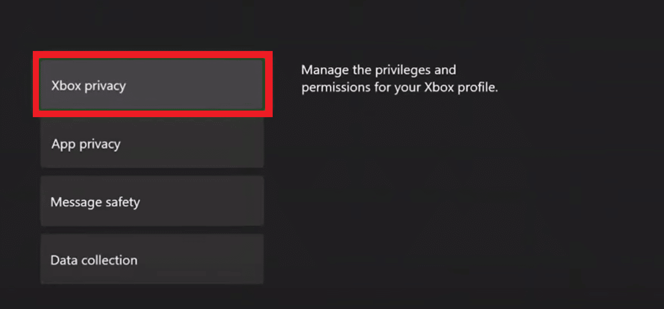Xboxプライバシーを選択します