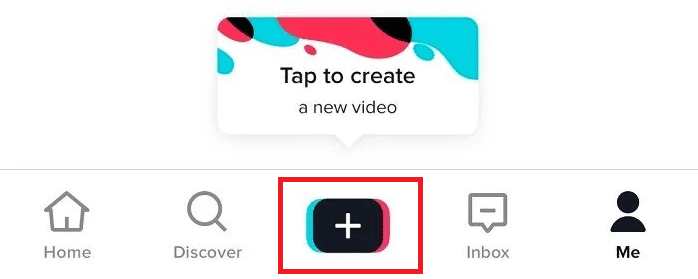 TikTok 하단에서 + 아이콘을 탭하십시오.
