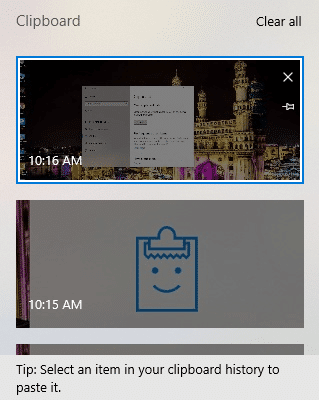 按 Windows 键 + V 快捷键,它将显示您保存在历史记录中的所有剪辑