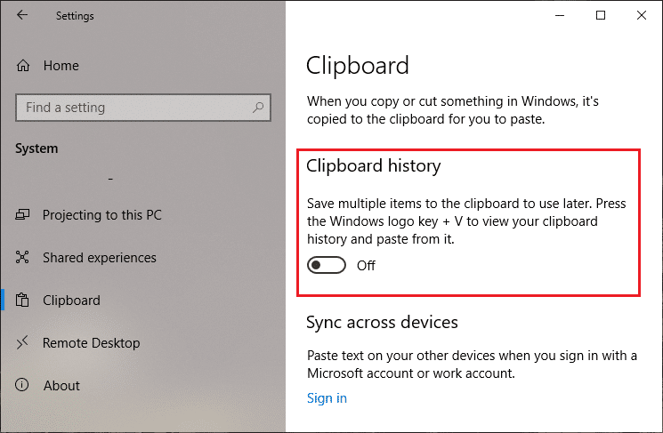 在 Windows 10 中禁用新剪贴板