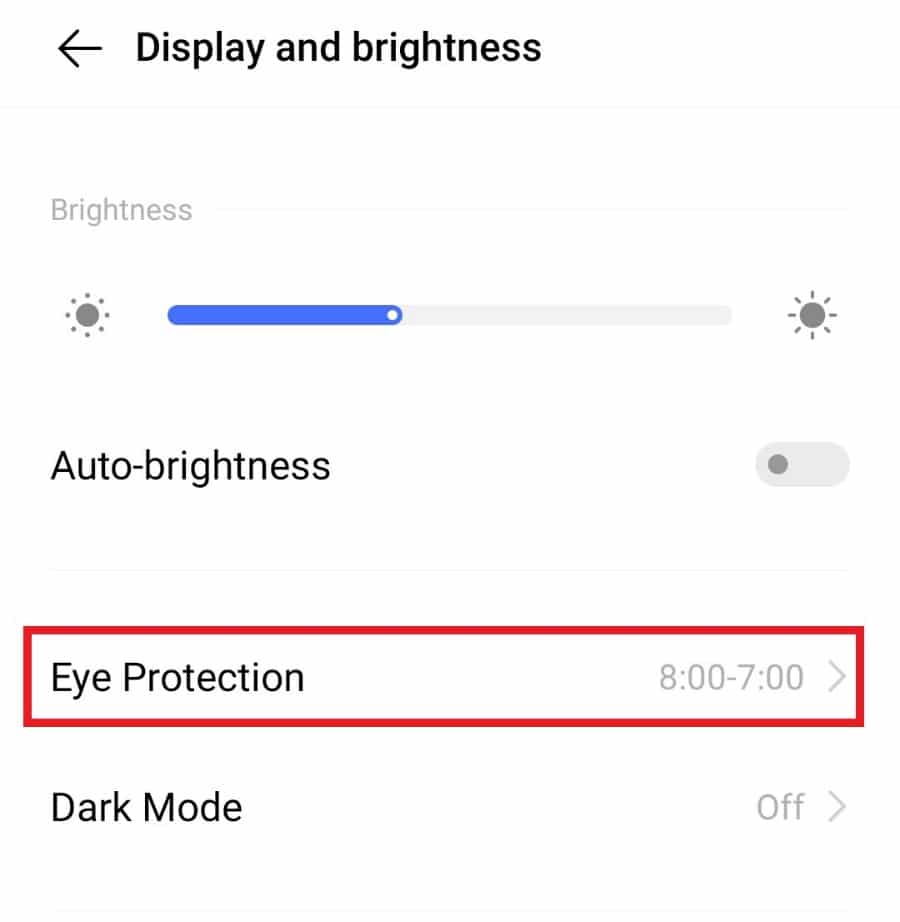 目の保護をタップします。 Android画面のちらつきを修正