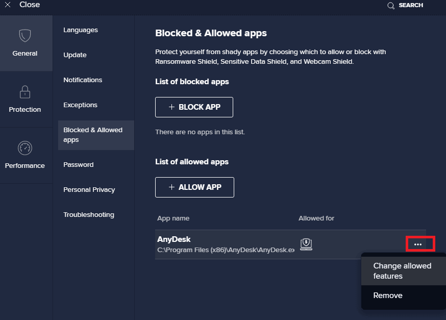 aplikasi yang diblokir dan diizinkan