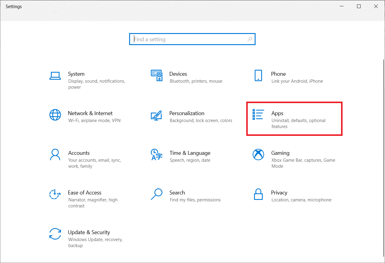 Pilih Pengaturan aplikasi. Perbaiki Sistem Konfigurasi Gagal Inisialisasi pada Windows 10