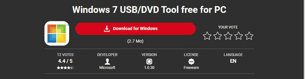 Pagina de descărcare a instrumentului USB pentru Windows 7