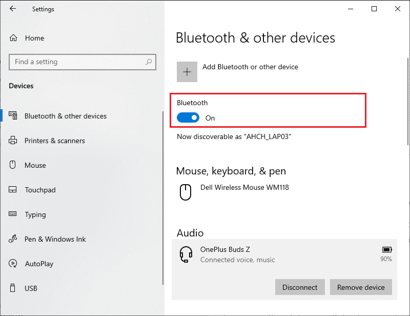 alternar en su dispositivo Bluetooth