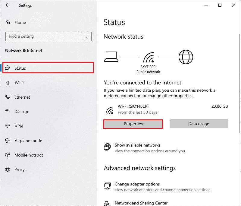 haga clic en las Propiedades de la red a la que está conectado. Arreglar la duplicación de pantalla de Roku no funciona