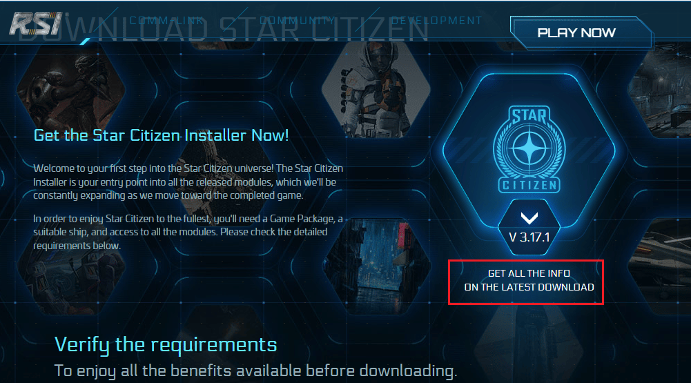 visite a página oficial de download do RSI e clique no botão OBTER TODAS AS INFORMAÇÕES NO ÚLTIMO DOWNLOAD