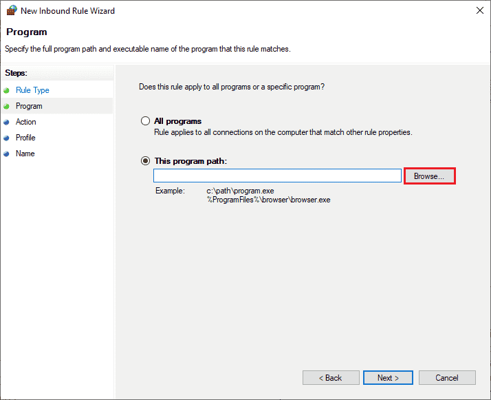 clique no botão Procurar… correspondente a Este caminho de programa. Corrigir o erro do instalador do Star Citizen no Windows 10