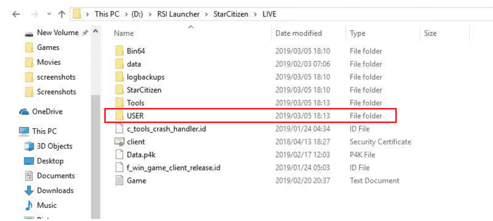 PASTA DO USUÁRIO RSI Launcher C D Arquivos de Programa Roberts Space Industries StarCitizen