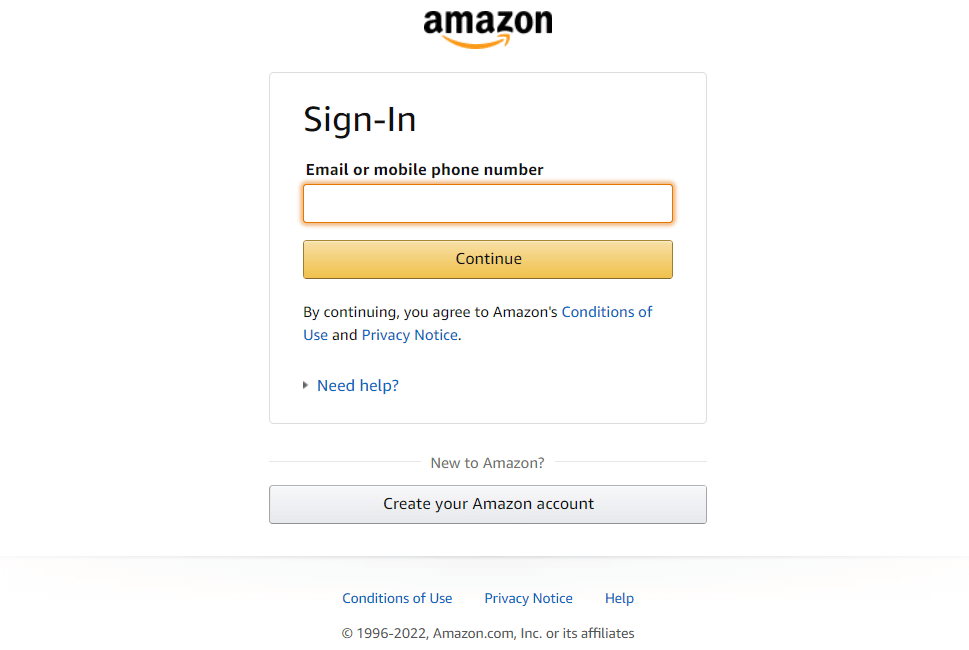 หน้าลงชื่อเข้าใช้ Amazon