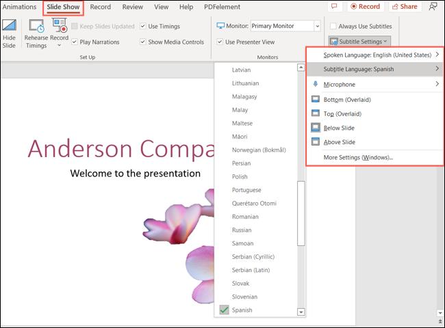 การตั้งค่าคำบรรยายใน PowerPoint