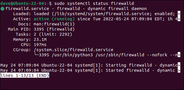 ตรวจสอบสถานะของไฟร์วอลล์ด้วย systemctl