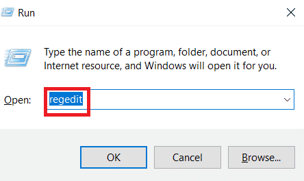 Escriba regedit en el cuadro Ejecutar y presione Entrar