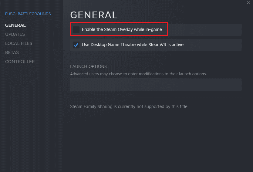 Desactive la casilla para Habilitar la superposición de Steam mientras está en el juego. Formas de arreglar MSI Afterburner que no funciona en Windows 10
