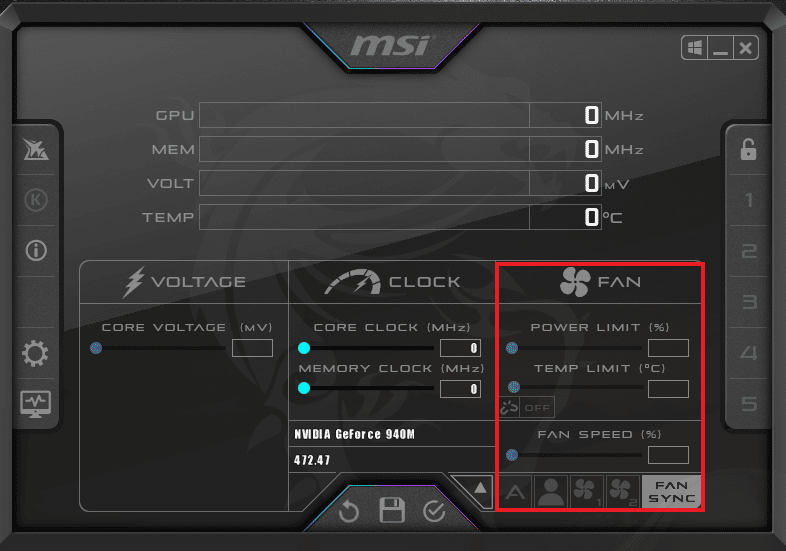 Ajuste la configuración del VENTILADOR. Formas de arreglar MSI Afterburner que no funciona en Windows 10