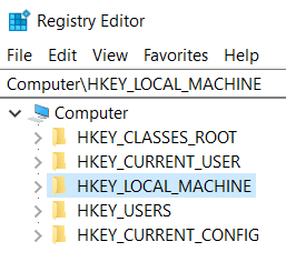 选择 HKEY_LOCAL_MACHINE 并单击它打开 |在 Windows 10 中禁用 SuperFetch
