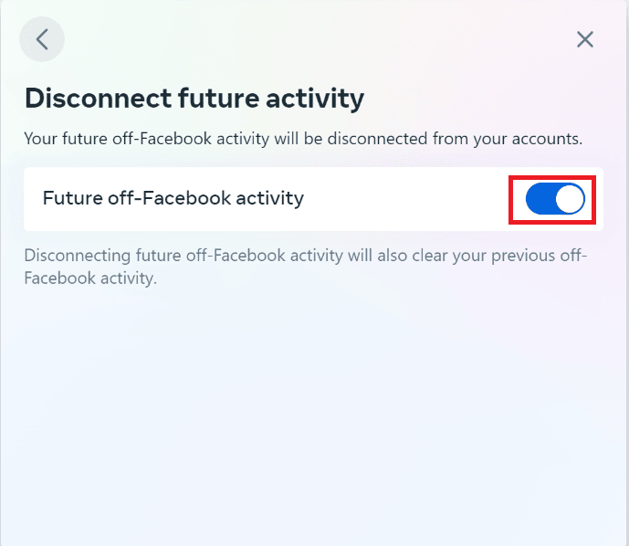 Отключите переключатель для параметра «Будущая активность вне Facebook» | Как удалить весь журнал активности на Facebook