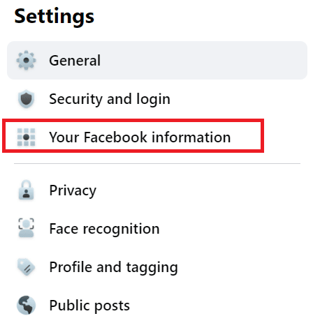 нажмите на вашу информацию Facebook на левой панели