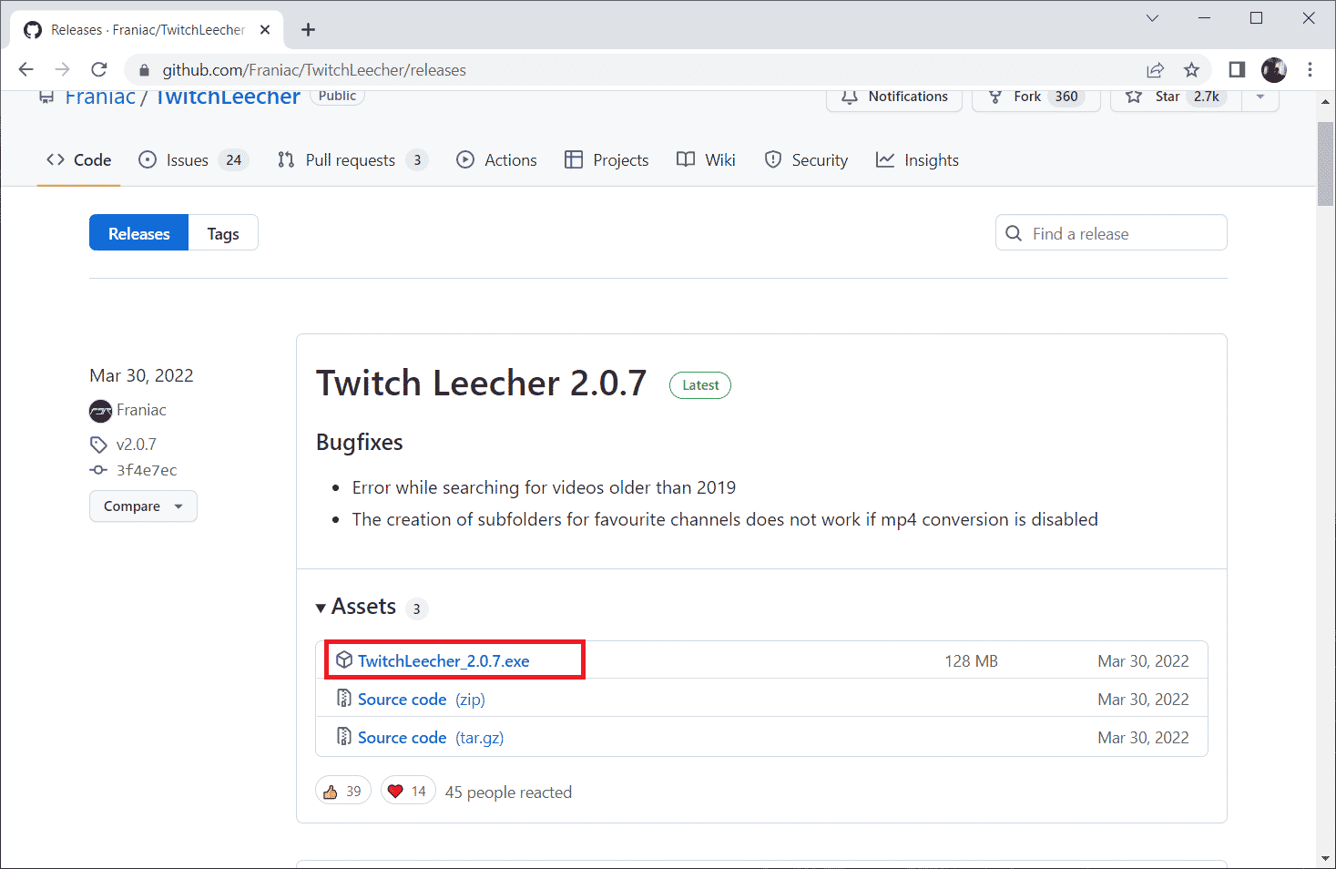 セットアップファイルをダウンロードするTwitchLeecherのダウンロードエラーを修正する
