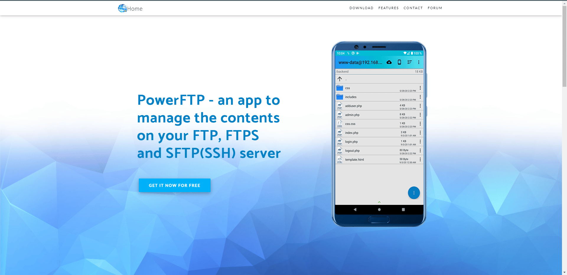 Pagina de pornire a site-ului oficial PowerFTP. Cei mai buni clienți de protocol de transfer de fișiere pentru Android