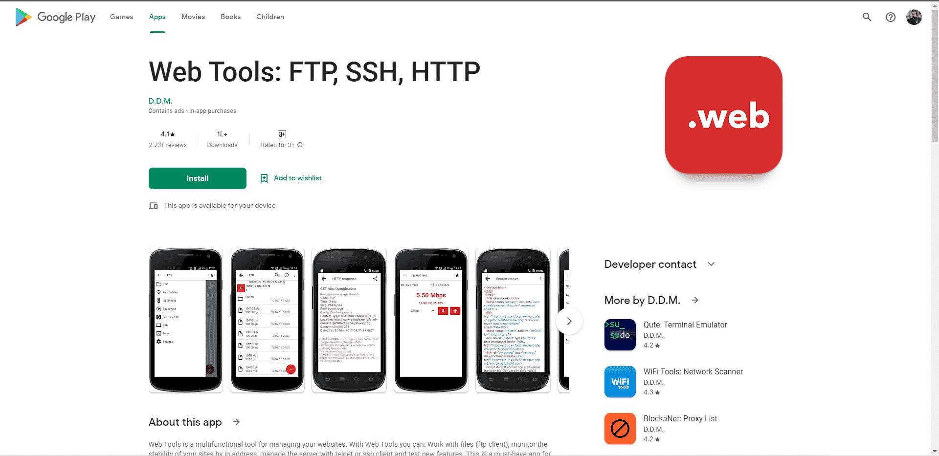 Instrumente web FTP SSH HTTP Pagina de pornire Play Store. Cei mai buni clienți de protocol de transfer de fișiere pentru Android
