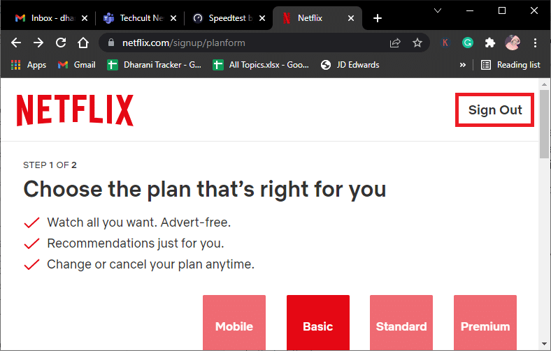 Запустите Netflix и в правом верхнем углу экрана нажмите «Выйти». Исправить ошибку Netflix F7111-5033