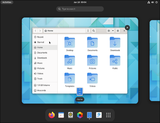 Interface do GNOME 42 no Fedora 36