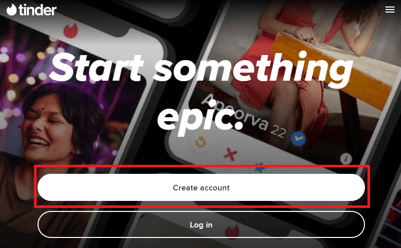 Fare clic su Crea account | Come si crea un nuovo account Tinder quando viene bannato